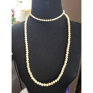 Pair Vtg Classic Small Faux Pearl Beaded Necklace Cream Tone Choker, Mid-chest